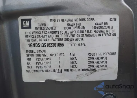 2006 Chevrolet Trailblazer Ls из США, поврежденный, VIN 1GNDS13S162301055